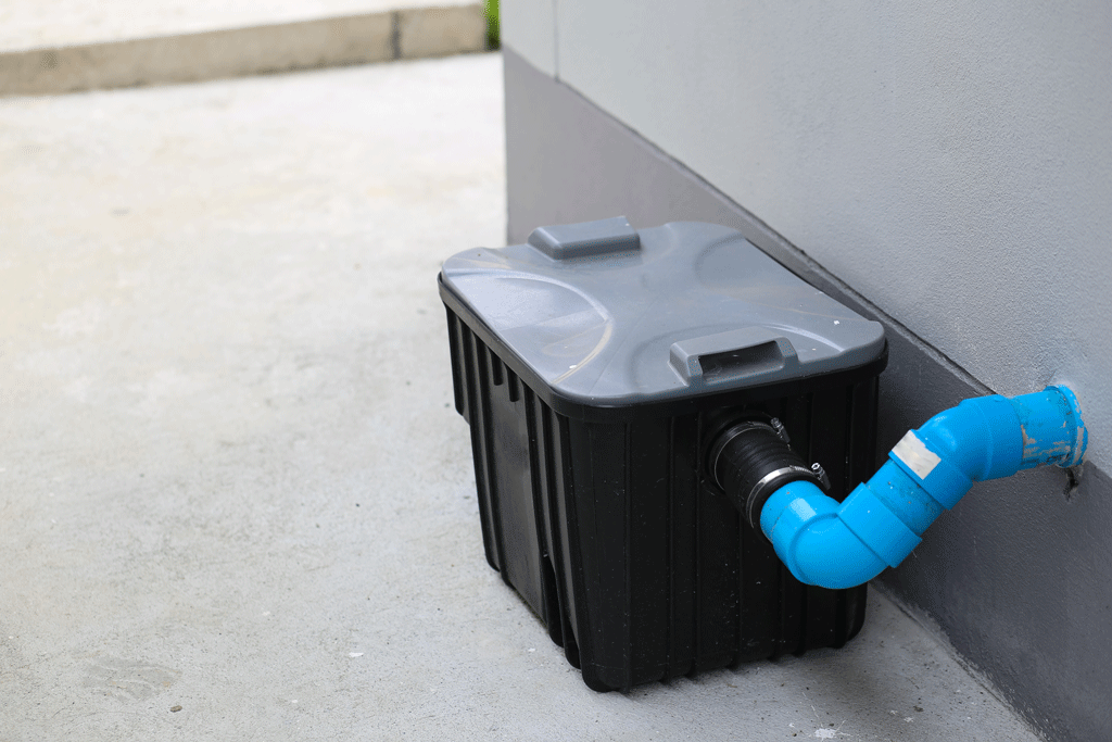 black grease trap with blue pipe outside building grease trap cleaning prescott az prescott valley az 