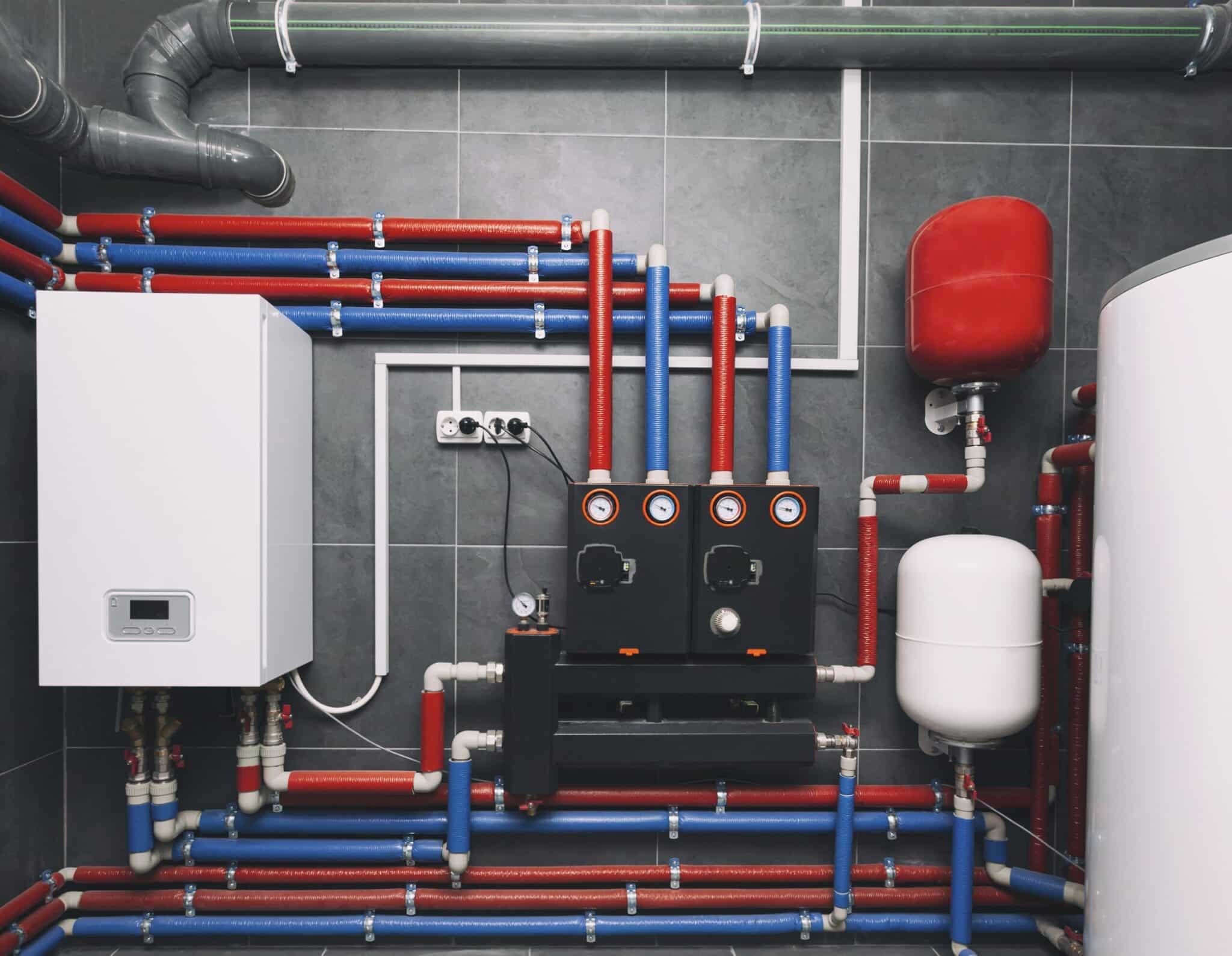A Modern Electric Boiler Room: Equipment for a Modern Heating System including a Boiler, Heater, Pipes, Expansion Tank, and Other Components by Benjamin Franklin Plumbing in Prescott, AZ